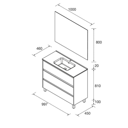 Mueble de baño NOJA 3 cajones + Lavabo + Espejo