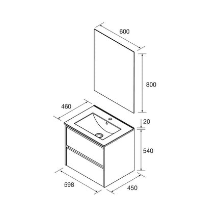 Mueble de baño NOJA 2 cajones + Lavabo + Espejo