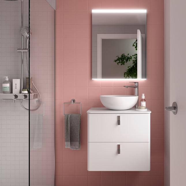 Mueble de baño UNIIQ 2 cajones + Encimera + Tiradores Cromo